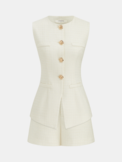Metal Button Tweed Vest & Shorts Set