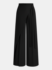 Puddle Hem Asymmetric Wrap Wide-Leg Pants