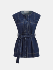 Belted Denim Sleeveless Vest & Shorts Set