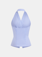 Cotton Blend Striped Halter Top