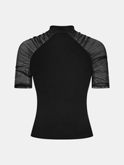 Mock Neck Mesh Sleeve Knit Top