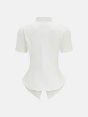 Short Sleeve Stand Collar Buttoned Slim Blouse