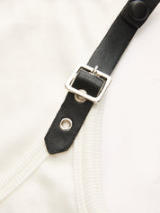 Ribbed Stretchy Faux Leather Buckle Vintage Tank Top