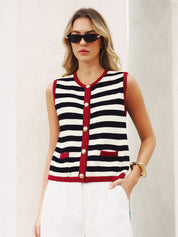 Striped Sleeveless Buttoned Sweater Vest
