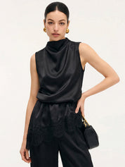 Lace Trim Satin Sleeveless Blouse