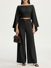 Belted Linen-Blend Wide-Leg Pants