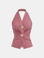Cotton Blend Striped Halter Top