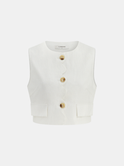Cotton Linen Scallop Trim Vest & Skirt Set