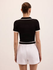 Ribbed Knit Short Sleeve Polo Top
