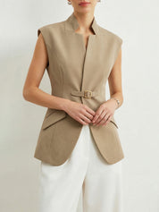Notch Lapel Buckle Detail Blazer Vest