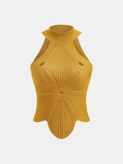Sleeveless Hollow Out Knit Halter Top