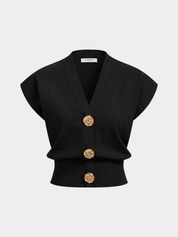 V-Neck Cap Sleeve Knit Top