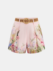 Floral Print Blouse & Belted Shorts Set