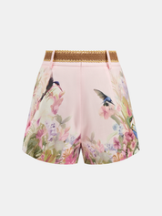 Floral Print Blouse & Belted Shorts Set