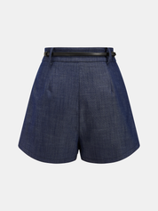 Asymmetric Off-Shoulder Denim Top & Belted Shorts Set
