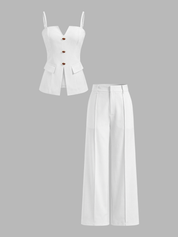 Buttoned Cami Top & Wide Leg Pants Set