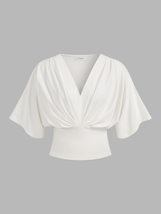V-Neck Twist Front Batwing Sleeve Fitted Top