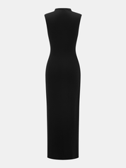Sleeveless Ruched Keyhole Neck Maxi Dress