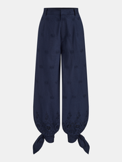 Eyelet Embroidery Top & Tie-Cuff Pants Set