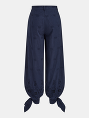Eyelet Embroidery Top & Tie-Cuff Pants Set