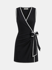 Linen-Blend Contrast Trim Wrap Dress