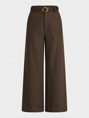 Belted Linen-Blend Wide-Leg Pants