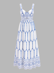 Boho Floral Print Cut-Out Maxi Dress