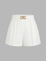 Mid Waist Metal Buckle A-Line Shorts