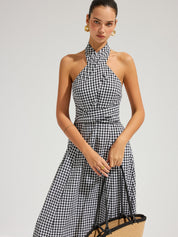 Gingham Halter Cotton Maxi Dress