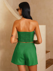 Cotton Linen Strapless Top & Shorts Set