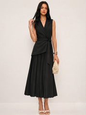 Sleeveless Belted Pleated Blazer Dress