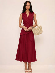 Sleeveless Belted Pleated Blazer Dress