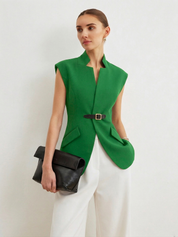 Notch Lapel Buckle Detail Blazer Vest