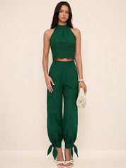 Eyelet Embroidery Top & Tie-Cuff Pants Set