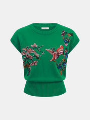 Embroidered Floral Bird Knit Vest
