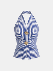 Cotton Blend Striped Halter Top