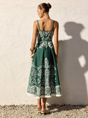 Baroque Floral Print Belted Cami Maxi Dress