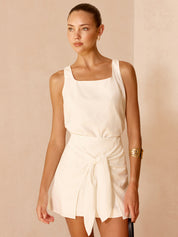 Linen Blend Top & Tie-Knot Skirt Set