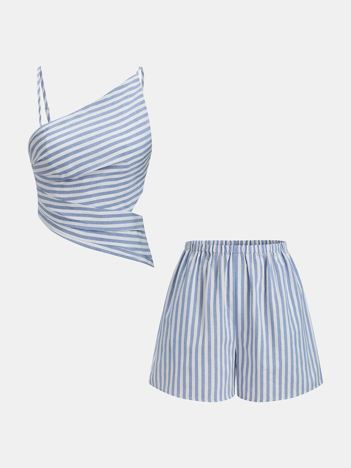 Gestreepte Katoen Set Dames - Cutout Top en Shorts Set Zomer Katoenmix