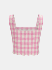 Gingham Scallop Hem Crop Top & Shorts Set