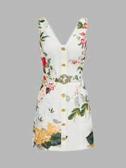Floral Print Sleeveless Belted Mini Dress