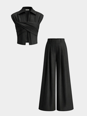 Cotton Linen Wrap Top & Pleated Pants Set
