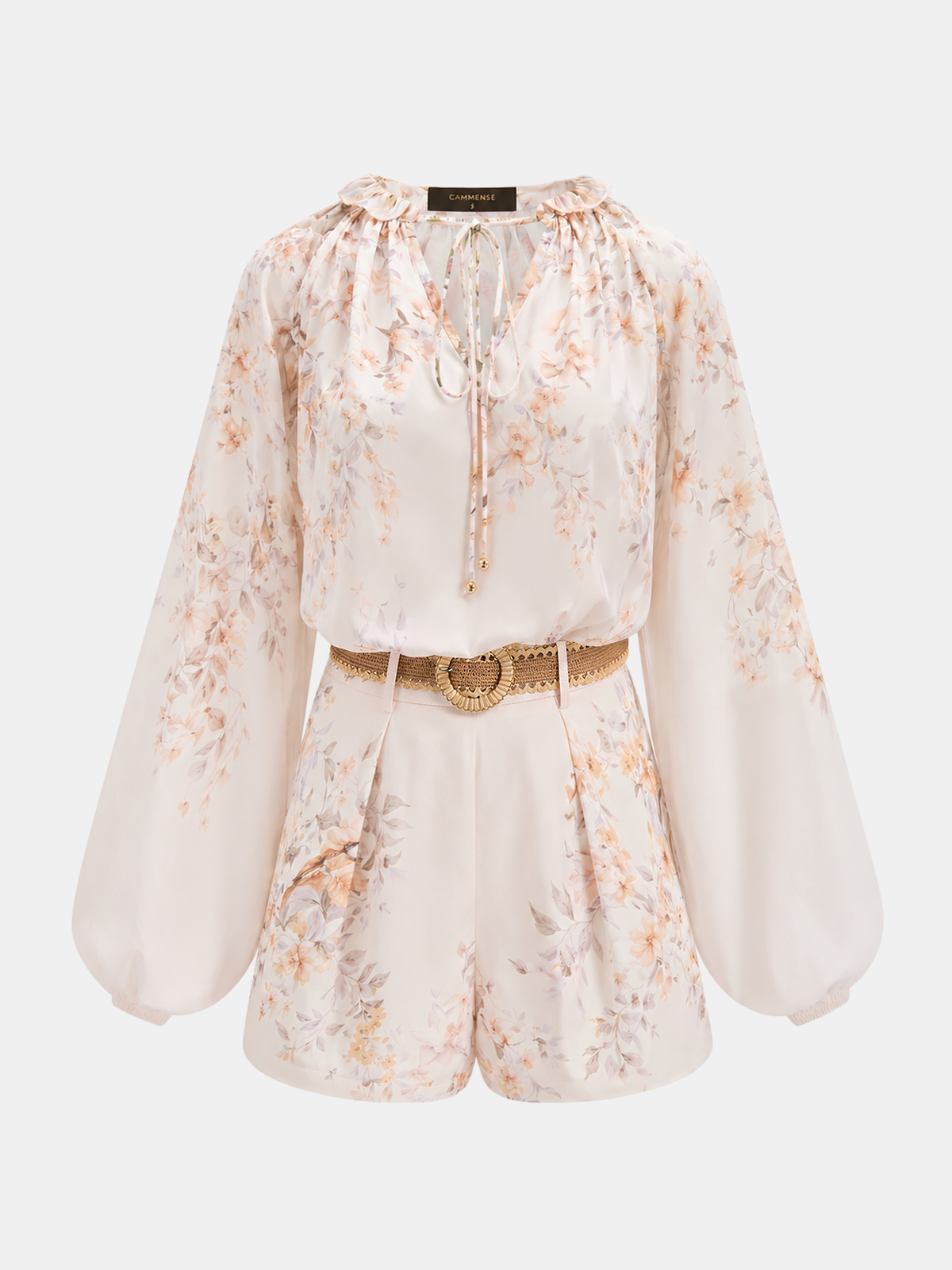 Floral Print Blouse & Belted Shorts Set