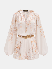Floral Print Blouse & Belted Shorts Set