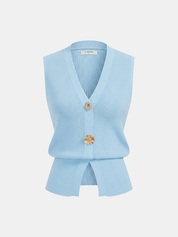 Decorative Button V Neck Knit Vest