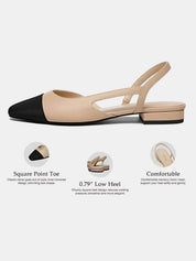 Square Toe Slingback Low Heel Sandals