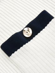 Polo Collar Contrast Trim Ribbed Knit Mini Dress