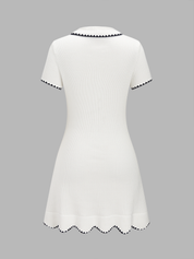Polo Collar Contrast Trim Ribbed Knit Mini Dress