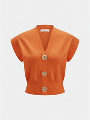 V-Neck Cap Sleeve Knit Top