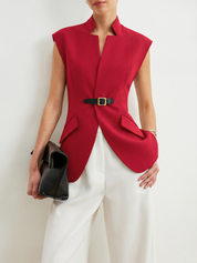 Notch Lapel Buckle Detail Blazer Vest
